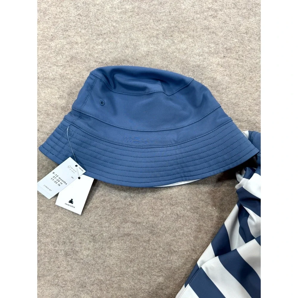 Gap Baby Reversible Swimsuit Set 6-12M Striped Rashguard & Bucket Hat UPF 50+